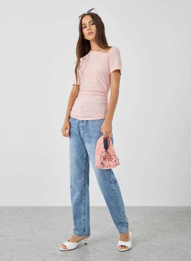 Take Two Textured Asymmetric Neckline Knit Top